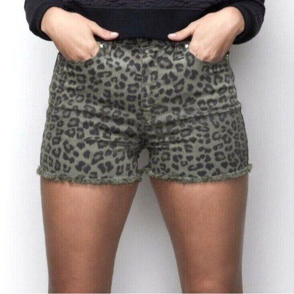 Good American Leopard Short Shorts Womens 2/26 Brown Fringe Hem Zip Fly NWT - Picture 10 of 11